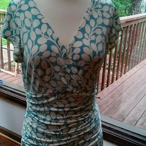 Maggy London pale blue and cream middie with cap sleeves-like new-10